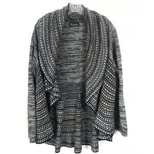 Frazzle Sweater Large Womens Crocheted Variegated Navy Light Blue Knit Boho Y2k